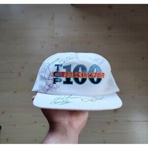 Vintage Autographed Top 100 Bassmaster Bass Master Vintage Snapback Hat Cap